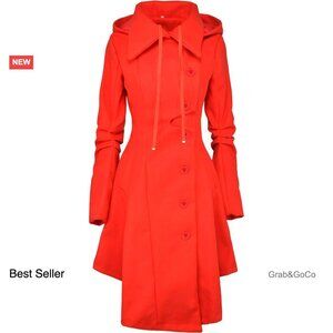 Wool Blend Trench Pea Coat Goth Victorian Steampunk Elegant Long Hooded